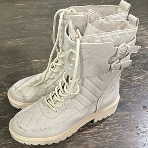 Guess Women's Lace-Up Quilted Combat Boots in Off-White/Cream